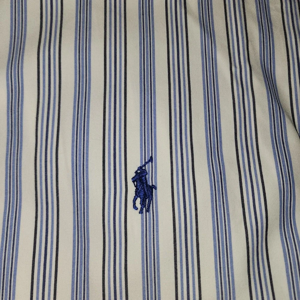 Ralph Lauren‎ Classic Fit Mens 17.5 34/35 Blue White Striped Button Down Shirt